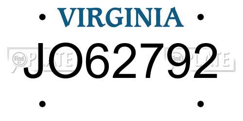 JO62792 Virginia License Plate