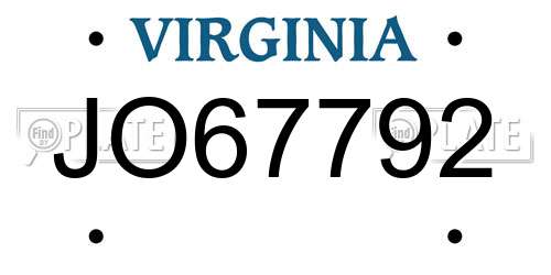 JO67792 Virginia License Plate