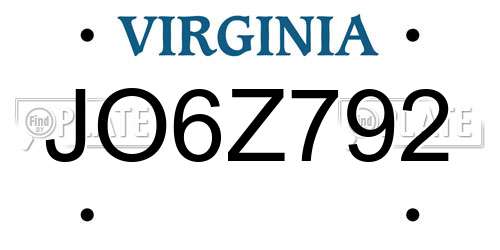 JO6Z792 Virginia License Plate