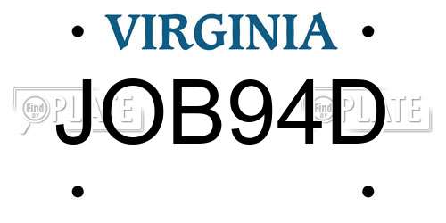 JOB94D Virginia License Plate