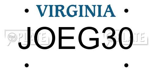 JOEG30 Virginia License Plate