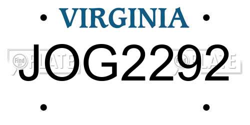 JOG2292 Virginia License Plate