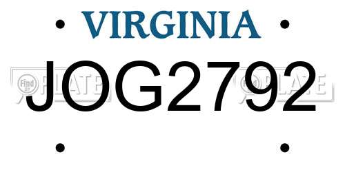 JOG2792 Virginia License Plate