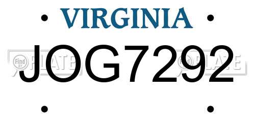 JOG7292 Virginia License Plate