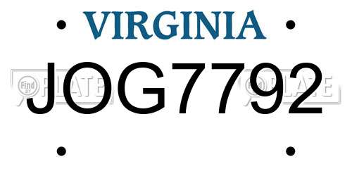 JOG7792 Virginia License Plate