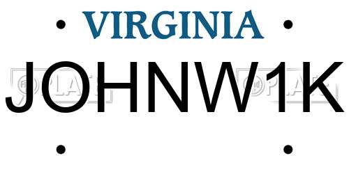 JOHNW1K Virginia License Plate