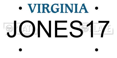JONES17 Virginia License Plate