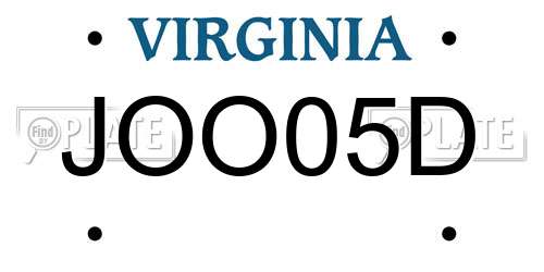 JOO05D Virginia License Plate