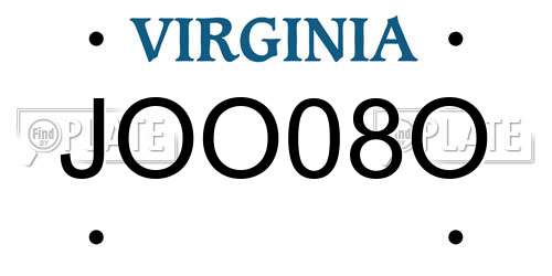 JOO08O Virginia License Plate