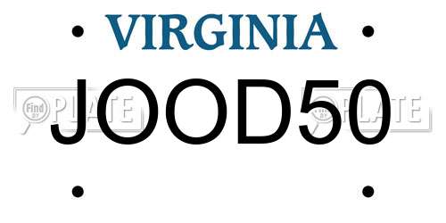 JOOD50 Virginia License Plate