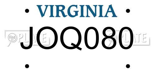 JOQ080 Virginia License Plate