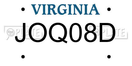 JOQ08D Virginia License Plate