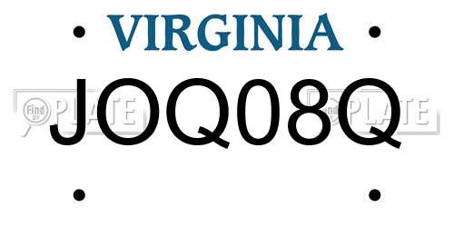 JOQ08Q Virginia License Plate