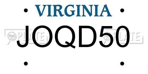 JOQD50 Virginia License Plate