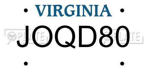 JOQD80 Virginia License Plate