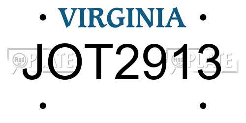 JOT2913 Virginia License Plate