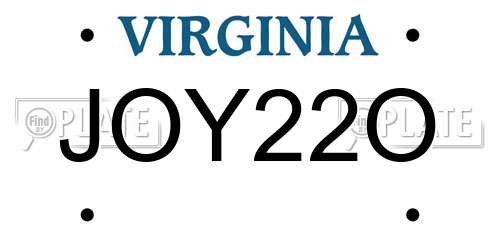 JOY22O Virginia License Plate