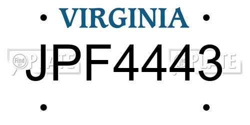 JPF4443 Virginia License Plate