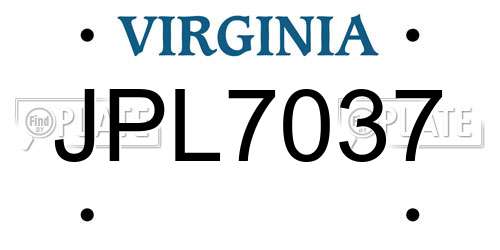 JPL7037 Virginia License Plate