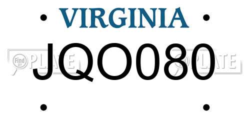 JQO080 Virginia License Plate