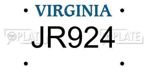 JR924 Virginia License Plate