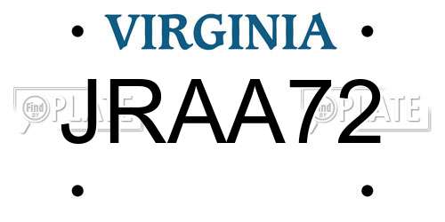 JRAA72 Virginia License Plate