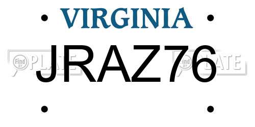 JRAZ76 Virginia License Plate
