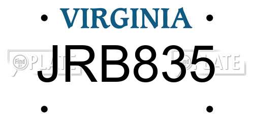 JRB835 Virginia License Plate