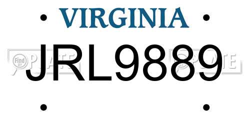 JRL9889 Virginia License Plate