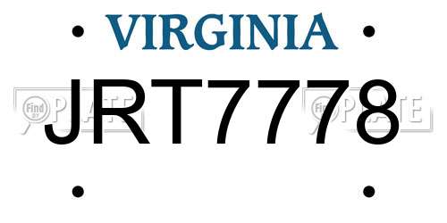 JRT7778 Virginia License Plate