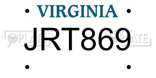 JRT869 Virginia License Plate