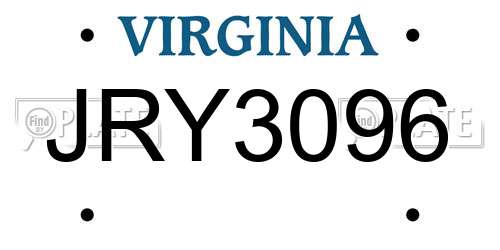 JRY3096 Virginia License Plate