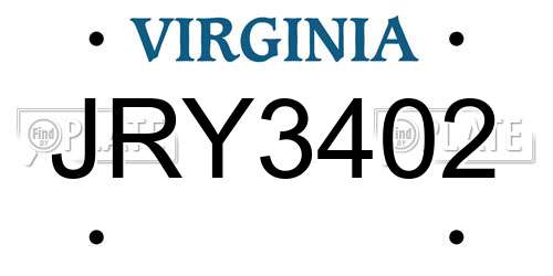JRY3402 Virginia License Plate