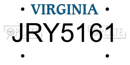 JRY5161 Virginia License Plate