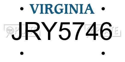 JRY5746 Virginia License Plate