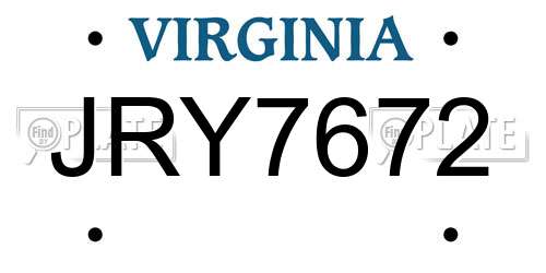 JRY7672 Virginia License Plate
