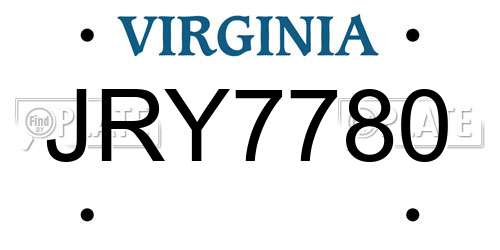 JRY7780 Virginia License Plate