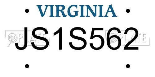 JS1S562 Virginia License Plate