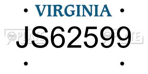 JS62599 Virginia License Plate