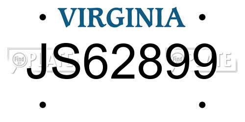 JS62899 Virginia License Plate