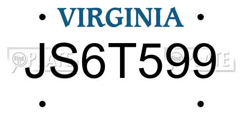JS6T599 Virginia License Plate