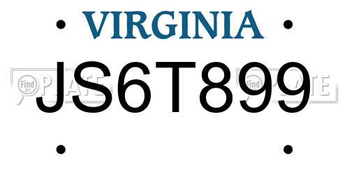 JS6T899 Virginia License Plate