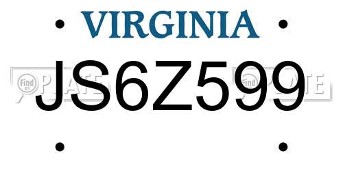 JS6Z599 Virginia License Plate