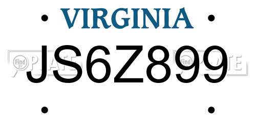 JS6Z899 Virginia License Plate