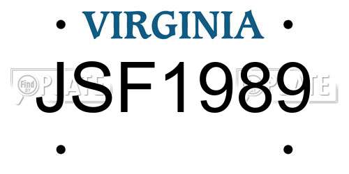 JSF1989 Virginia License Plate