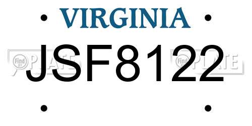 JSF8122 Virginia License Plate