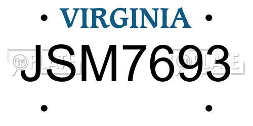 JSM7693 Virginia License Plate