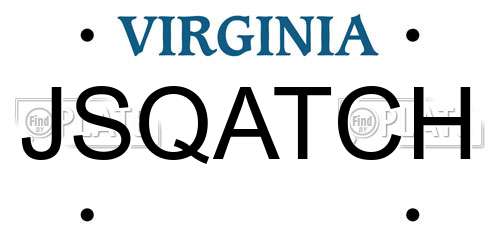 JSQATCH Virginia License Plate
