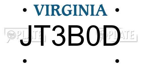JT3B0D Virginia License Plate