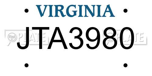 JTA3980 Virginia License Plate